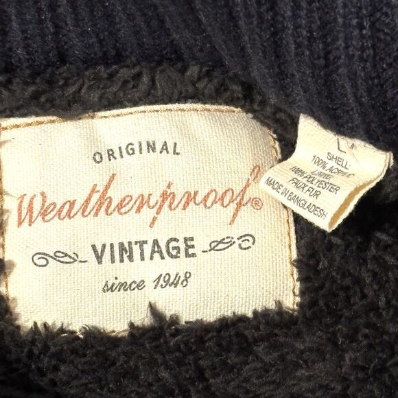 WEATHERPROOF VINTAGE Toggle Waffle Stitch Sweater Jacket Fur Lined Black - Picture 9 of 10